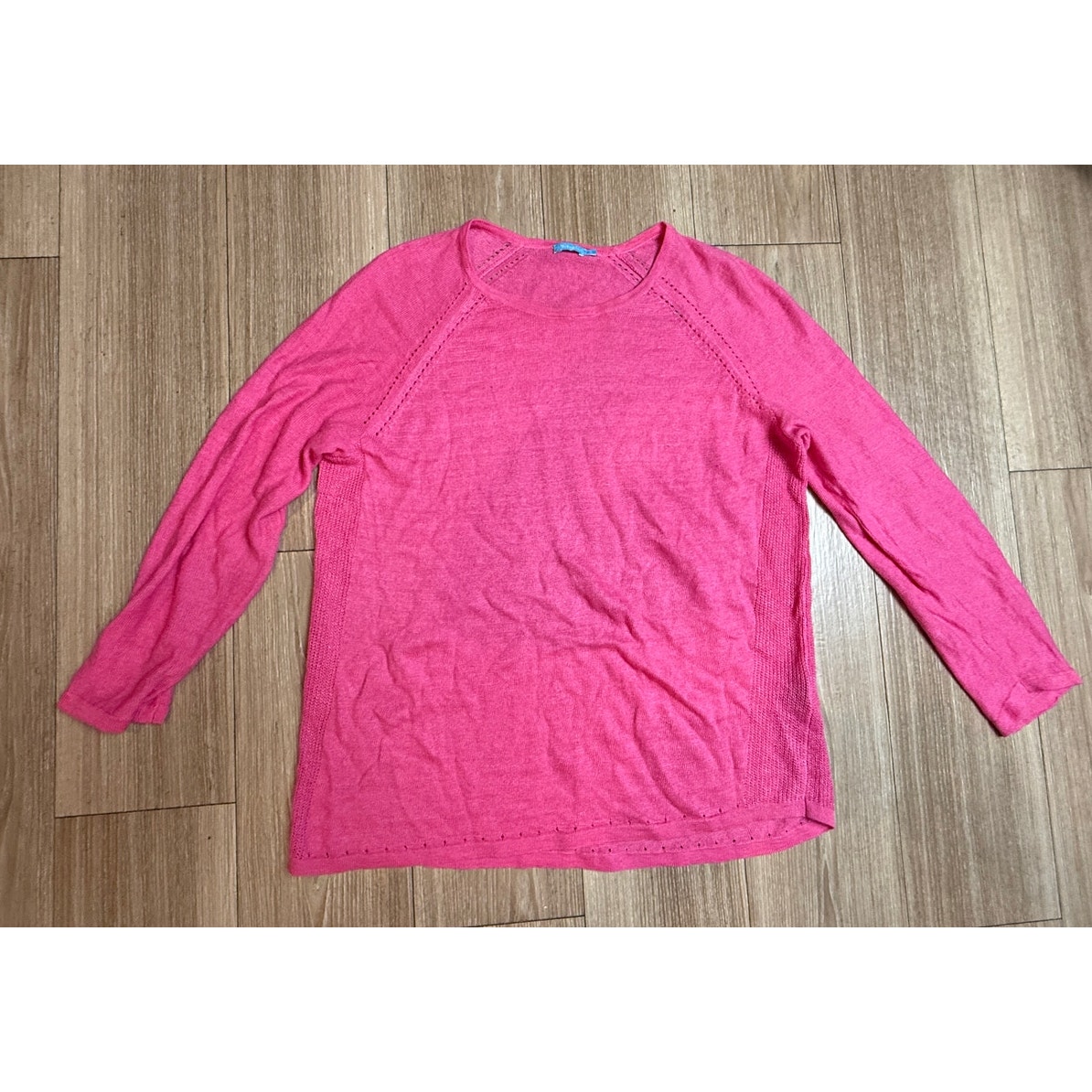 . Mclaughlin S Pink 100% Linen Fine Knit Round Neck Sweater Women Long Sleeve